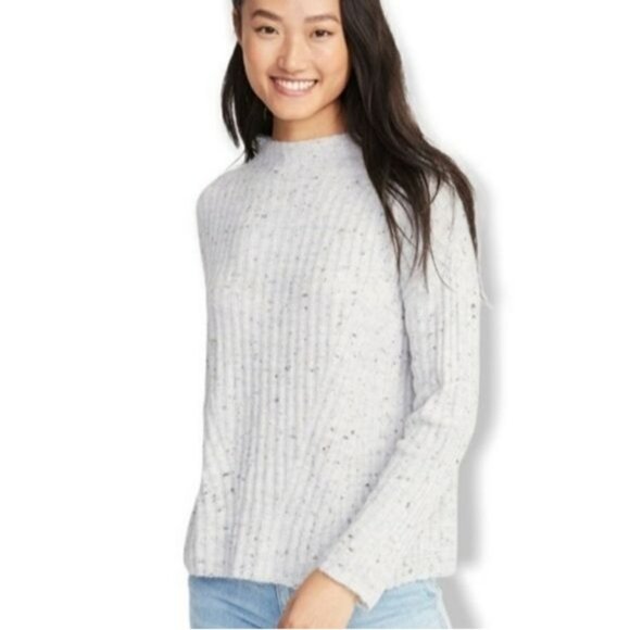 Old Navy Gray Speckled Ribbed Mock Neck Pullover Sweater Women's Size Medium NWT - Picture 1 of 8